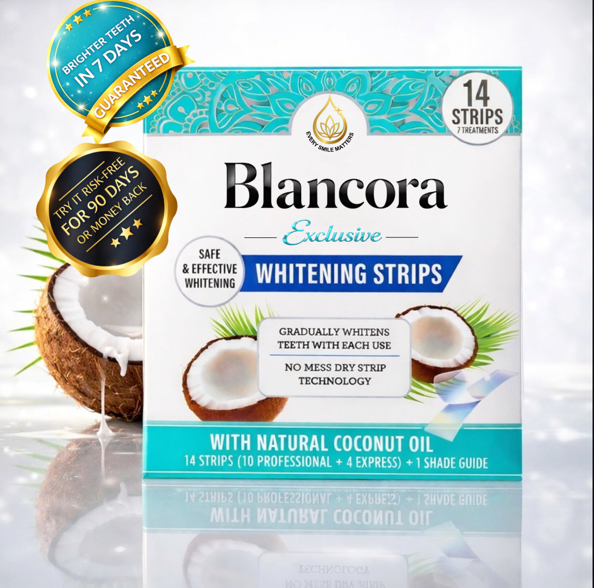 Blancora Exclusive Whitening Strips (7-Day Treatment, 2- Strips per Pack) Safe Strip Technology